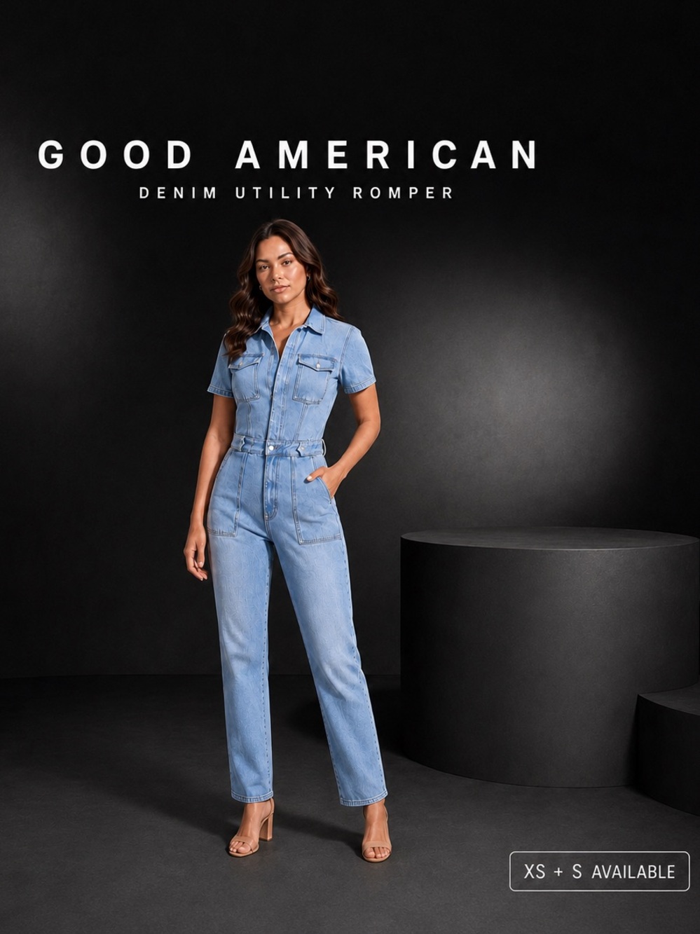 Good American Light Blue Denim Utility Romper - Women's S & XS Available NIB